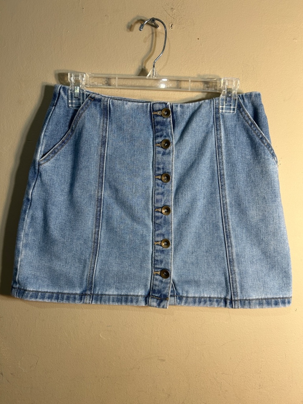 Forever 21 Light Blue Denim Button-Front Mini Skirt Size Large